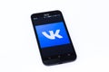 Kouvola, Finland - 23 January 2020: Vkontakte app logo on the screen of smartphone Asus