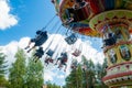 Kouvola, Finland - 14 July 2020: Ride Swing Carousel in amusement park Tykkimaki at summer sunny day