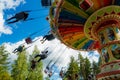 Kouvola, Finland - 14 July 2020: Ride Swing Carousel in amusement park Tykkimaki at summer sunny day