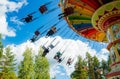 Kouvola, Finland - 14 July 2020: Ride Swing Carousel in amusement park Tykkimaki at summer sunny day