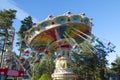 Kouvola, Finland 1 July 2015 - Ride Swing Carousel in motion in amusement park Tykkimaki