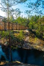 Kouvola, Finland - 27 March 2020: New bridge over the lake Lapinsalmi in the National Park Repovesi, Finland