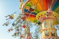 Kouvola, Finland - 18 May 2019: Ride Swing Carousel in motion in amusement park Tykkimaki