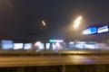KOUVOLA, FINLAND - NOVEMBER 7, 2018: Abstract night scene of Kouvola railway station in zoom blur effect