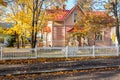 KOUVOLA, FINLAND - OCTOBER 10, 2018: Beautiful autumn in old rustic museum district of Kouvola - Kaunisnurmi
