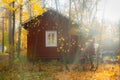 KOUVOLA, FINLAND - OCTOBER 15, 2018: Beautiful autumn in old rustic museum district of Kouvola - Kaunisnurmi