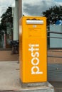 Kouvola, Finland - 22 September, 2019: Mailbox of Finnish post office POSTI in front of post office
