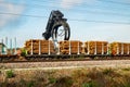 Kouvola, Finland - 24 September 2020: Unloading of timber from railway carriages at paper mill Stora Enso