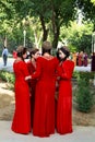 Ashgabat, Turkmenistan - May 25, 2017: Group of students in national dress on outdoor. Ashgabat, Turkmenistan, May 25, 2017. Royalty Free Stock Photo