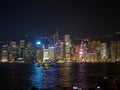 Large groups of people gather at the pier of Kownloon to admire the spectacle A Symphony Royalty Free Stock Photo