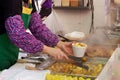 Kowloon, Hong Kong street food vendor serving fried fish balls