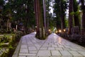 Koyasan, Japan - November 20, 2019: Walkway to Kobodaishi Gobyo Mausoleum at Okunoin Cemetery Park in Mount Koya Royalty Free Stock Photo