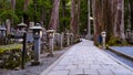 Koyasan, Japan - November 20, 2019: Walkway to Kobodaishi Gobyo Mausoleum at Okunoin Cemetery Park in Mount Koya Royalty Free Stock Photo