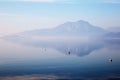 Koycegiz Lake view in Turkey. Lake landscape with cloud reflections Royalty Free Stock Photo