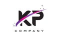 KP K P Black Letter Logo Design with Purple Magenta Swoosh