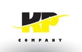 KP K P Black and Yellow Letter Logo with Swoosh.