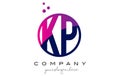 KP K P Circle Letter Logo Design with Purple Dots Bubbles