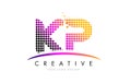 KP K P Letter Logo Design with Magenta Dots and Swoosh