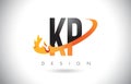 KP K P Letter Logo with Fire Flames Design and Orange Swoosh.