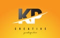 KP K P Letter Modern Logo Design with Yellow Background and Swoosh.