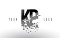 KP K P Pixel Letter Logo with Digital Shattered Black Squares