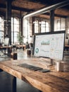KPI Dashboard Displayed in a Modern Open Workspace With Wooden Desk and Minimalistic Design Elements Royalty Free Stock Photo