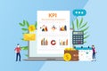 Kpi key performance indicator concept with business report graphic and people team - vector Royalty Free Stock Photo