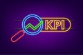 KPI Key Performance Indicator neon icon. Measurement, Optimization, Strategy. Vector stock illustration