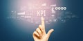 KPI - Key Performance Indicator theme with hand pressing a button
