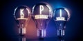 KPI, key performance indicators concept - shining light bulbs Royalty Free Stock Photo