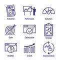 KPI - Key Performance Indicators Icon set with Evaluation, Growth, Strategy, etc Royalty Free Stock Photo