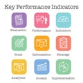 KPI - Key Performance Indicators Icon set with Evaluation, Growth, Strategy, etc Royalty Free Stock Photo