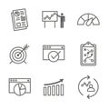 KPI - Key Performance Indicators Icon set with Evaluation, Growth, Strategy, etc