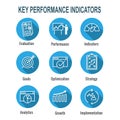 KPI - Key Performance Indicators Icon set with Evaluation, Growth, Strategy, etc Royalty Free Stock Photo