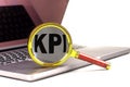 KPI word on magnifier on laptop , white background Royalty Free Stock Photo