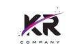 KR K R Black Letter Logo Design with Purple Magenta Swoosh