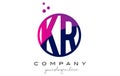 KR K R Circle Letter Logo Design with Purple Dots Bubbles