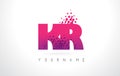 KR K R Letter Logo with Pink Purple Color and Particles Dots Design.