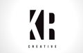 KR K R White Letter Logo Design with Black Square.