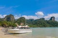 Krabi Ao Nang, Railay beach longtail boats on sand in Thailand