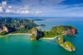 Krabi - Railay beach seen from a drone. One of Thailand& x27;s most famous luxurious beach