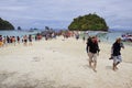 KRABI THAILAND-APRIL16:unidentified visitor walking on sand beach of koh Moh Koh Tub and Koh Kai unseen of Krabi Province souther Royalty Free Stock Photo