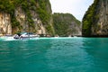 Many speed boat on sea and take tourist, traveler or people to visit beach, Andaman ocean Royalty Free Stock Photo
