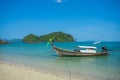 Long tail boats anchored waiting for trourist at the Hong Island Royalty Free Stock Photo