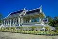 KRABI, THAILAND - FEBRUARY 19, 2018: Beautiful outdoor view of white temple, Wat Kaew Korawaram. This temple is a