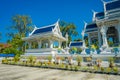 KRABI, THAILAND - FEBRUARY 19, 2018: Beautiful outdoor view of white temple, Wat Kaew Korawaram. This temple is a