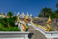 KRABI, THAILAND - FEBRUARY 19, 2018: Naga staircase at Wat Kaew Korawararam public white temple, church in THAILAND