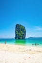 Beautiful idyllic seascape and white sand on koh poda island krabi city Thailand