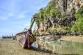 Krabi, Thailand, March 13, 2016: Long tail boat standing on the