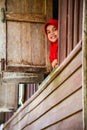 Cute muslim girl wearing red hijap smiling Royalty Free Stock Photo